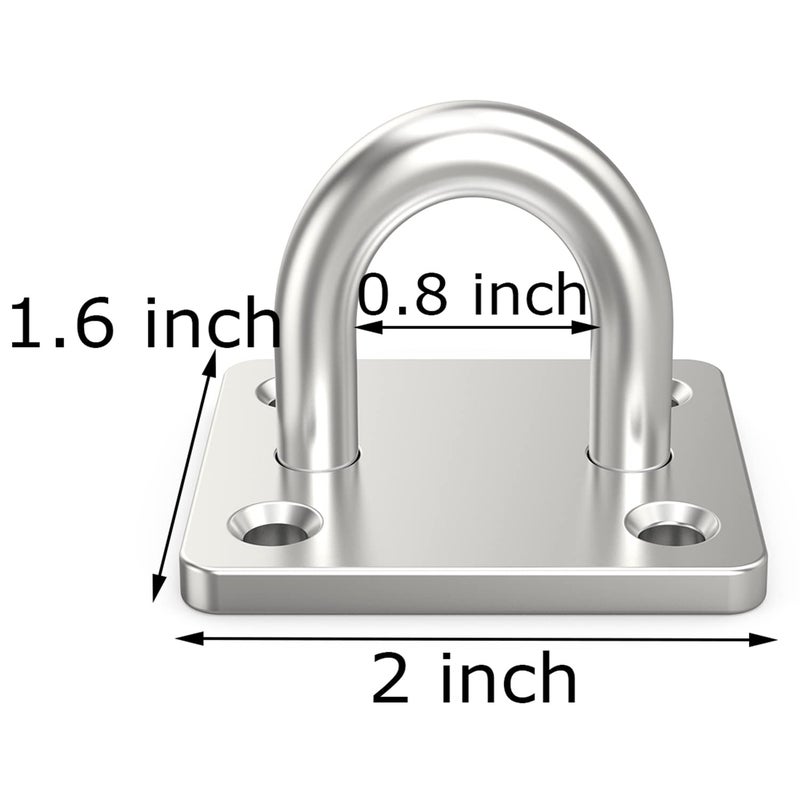 Hulless 4 Pcs 2 x 1.6 Inch 304 Stainless Steel Ceiling Hooks Pad Eyes Plate Marine Hardware Hooks with Screws - Image 2